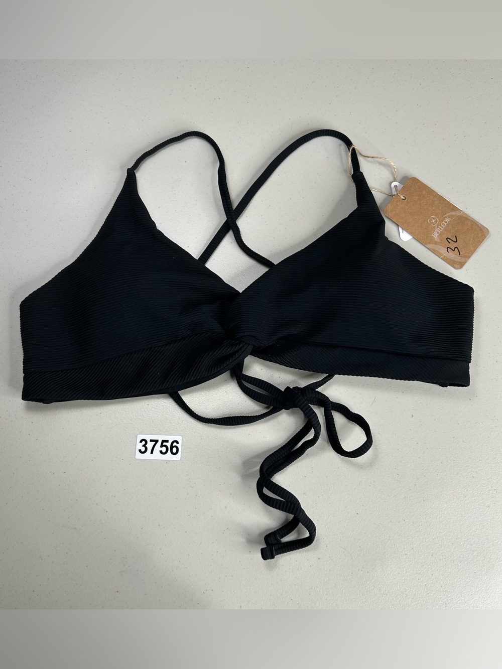 Berlook XL Black Twist Backless Bikini Top New